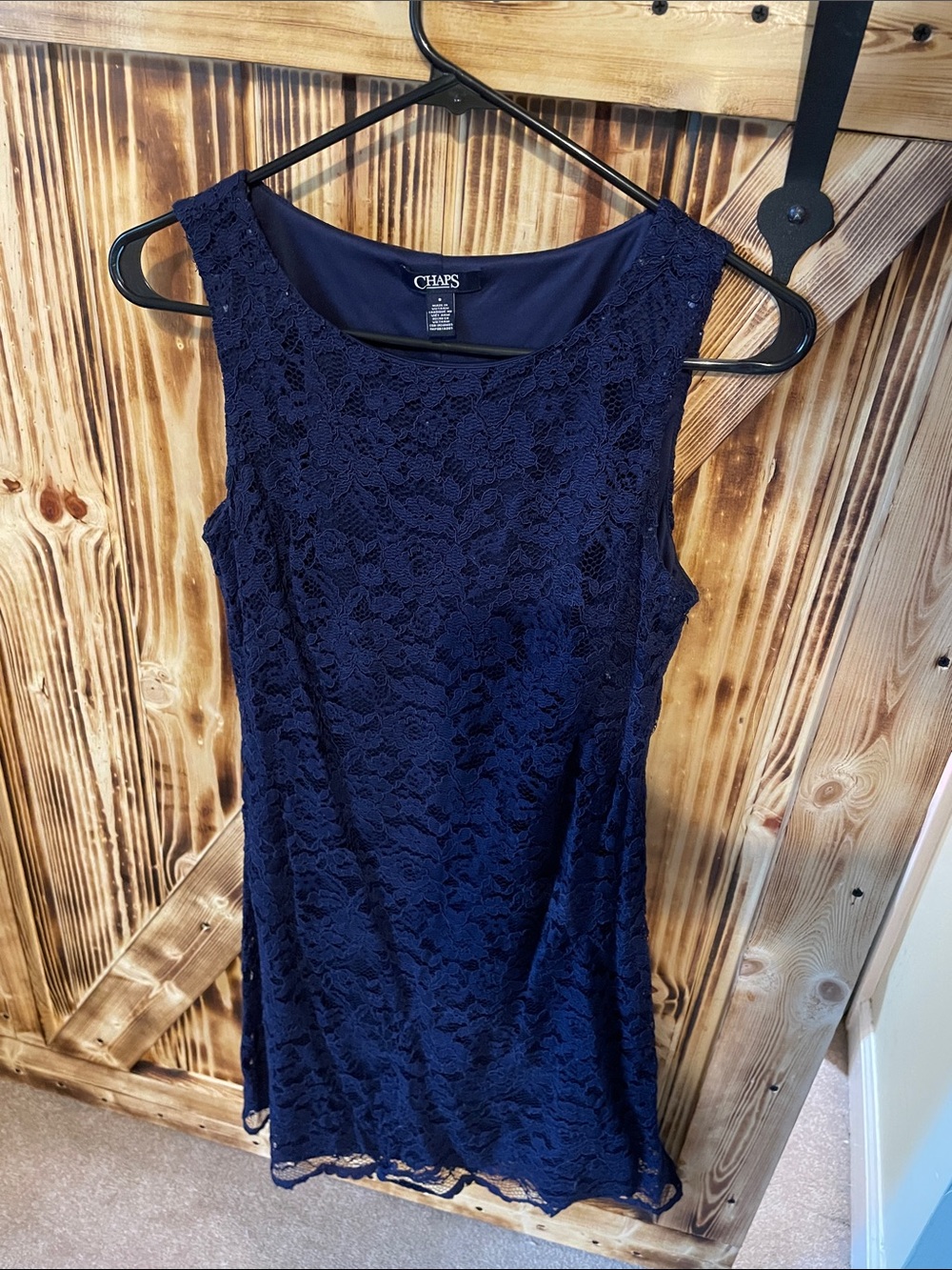 Chaps Navy Blue Floral Lace Shift Dress